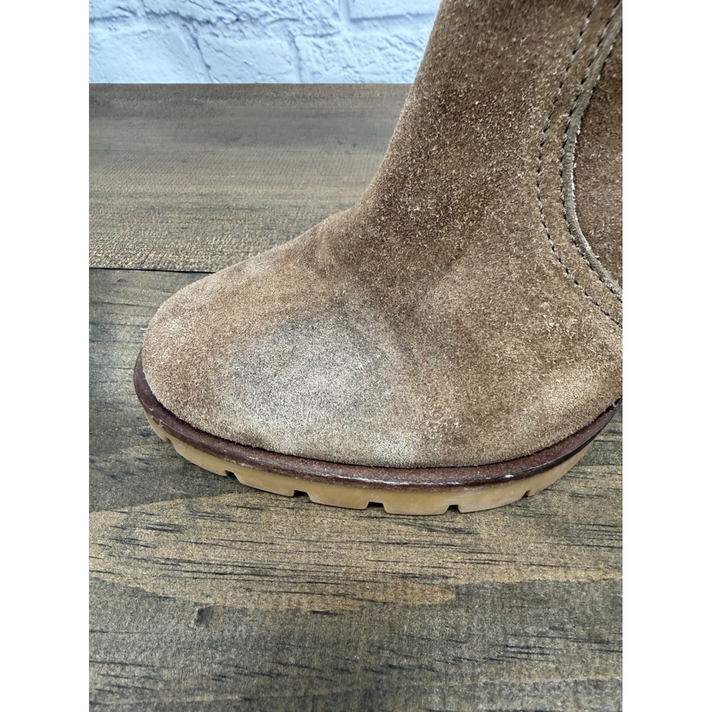 Tory Burch Leigh Brown Suede Double T Logo Lug Sole Ankle Boots 8.5M - Picture 11 of 15